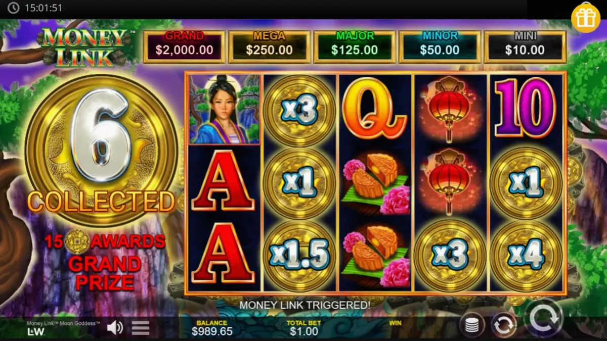 Tampilan visual slot Money Link Moon Goddess dengan nuansa malam yang tenang